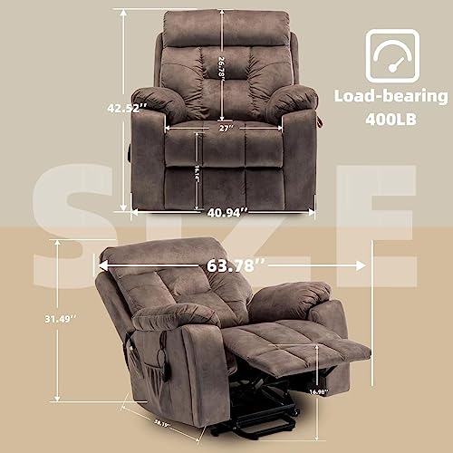 Cobplns 27In Extra Wide Recliner Chair-Living Room Chair，Ultimate Comfortable Goose Down Massage Chair, 400 Lbs Of Weight-Bearing Power Lift Recliners For Elderly（Medium Brown） #TOP3