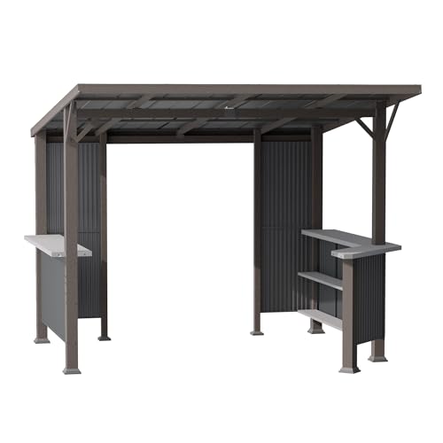 RTDTD 10' X 10' Hardtop Grill Gazebo Outdoor Galvanized Steel BBQ Gazebo with Multi-Tier Shelves Permanent Hardtop Lean to Grill Canopy with Independent Countertop for Patio Backyard Lawn Garden - Image 8