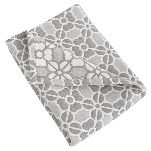 Image of NTBAY 3 Layer Toddler Blanket, Muslin Cotton Jacquard Bed Blankets, Lightweight Thermal Baby Blanket, Super Soft and Warm Crib Blanket for All Seasons, Decoration Gift, 30"x40", Grey Clover