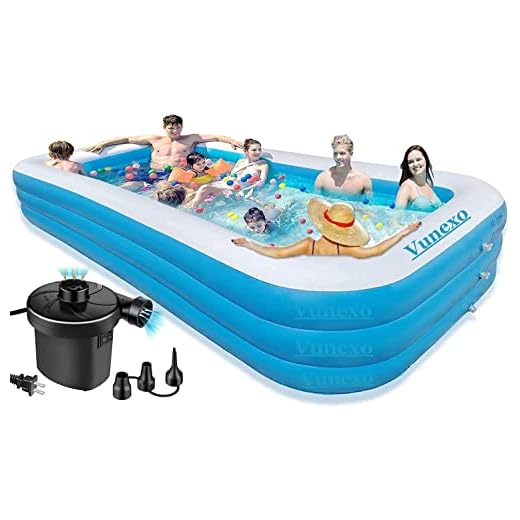 Vunexo Swimming Pool 10-Feet 3 Stripped Inflatable Pool, Large Pool with Electric Air Pump, 120