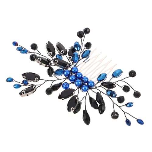 LABRIMP ヴィンテージ ブライダル ヘアコーム パール ブルークリスタル装飾 結婚式用ヘッドピース 多様な髪型対応 手作り婚礼アクセサリー