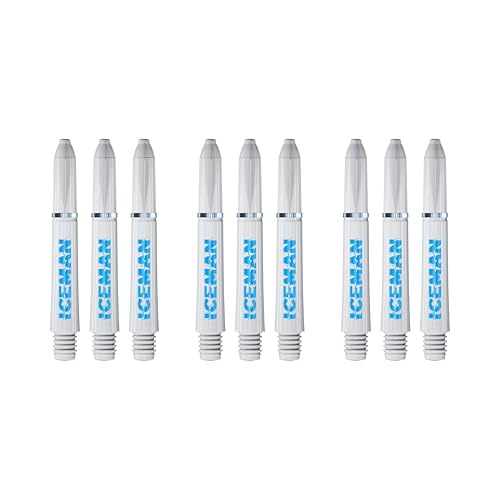 RED DRAGON Gerwyn Price Iceman White with Blue Signature Short Nylon Shafts with ring - 3 sets per pack (9 stems in total)