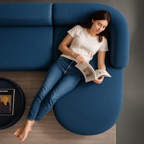 Image of Rosewood ! Modern Classic L Shape Sectional Sofa Set, Chesterfield Style 4 Seater Sofa Set with Pillows for Living Room, Bedroom and Office and Hallway Colour (Blue L Shape AI)