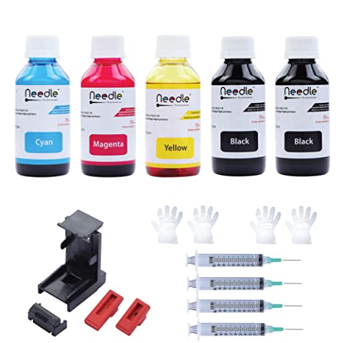 Needle 5x100gms Cartridge Refill Ink | Made in India | Compatible with Inkjet Printers | Easy Ink Refilling Solution (CMYKK)