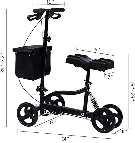 windaze Steerable Knee Scooter Walker Foldable with Dual Brake Alternative to Crutch Basket Drive Cart Medical Leg Supporter, Black - Thumbnail 7