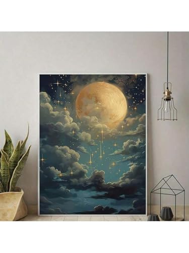 Peinture à l'huile paysage lunaire vintage 80x120 cm pour habiller un mur vide