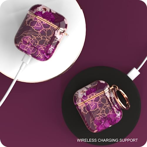 Image of wenew for AirPod Case, Flower AirPods Hard Case Cover with Keychain for Women Men, AirPod 1st & 2nd Generation case (Purple)