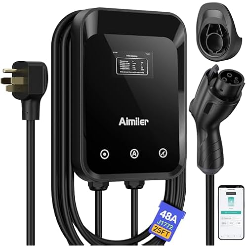 AIMILER Level 2 EV Charger, 48A/11.5kW, Nema 14-50P Plug Electric Vehicle (EV) Charger, 25ft Cable ETL Certified, J1772 Connector EVSE EV Electric Car Charging Stations for Home Level 2, Black
