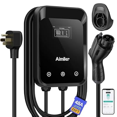 AIMILER Level 2 EV Charger, 48A/11.5kW, ETL Certified Electric Vehicle Charging Stations for Home Level 2, 25FT Long Cable with 240V Nema 14-50p Plug, Support WiFi(2.4g) APP Control or Plug-Play