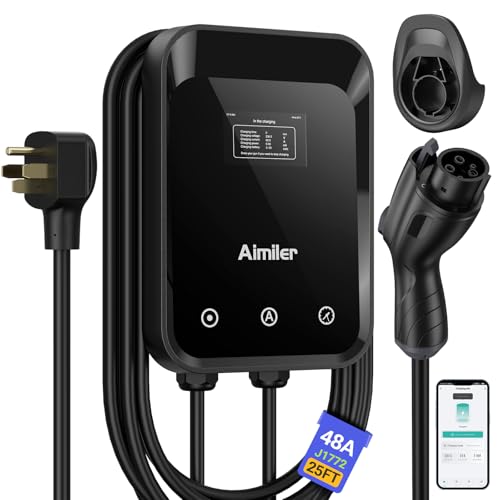AIMILER Level 2 EV Charger, 48A/11.5kW, ETL Certified Electric Vehicle Charging Stations for Home Level 2, 25FT Long Cable with 240V Nema 14-50p Plug, Support WiFi(2.4g) APP Control or Plug-Play