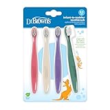 Dr. Brown's Infant-to-Toddler Toothbrush Set, Soft & Gentle Manual Toothbrushes for Baby, Pink/Ecru/Purple/Dark Green, BPA Free, 0-3 Years – 4-Pack