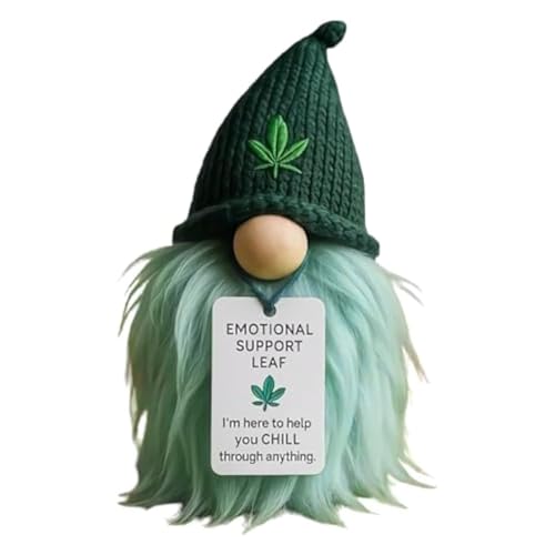 Emotional Support Weed Gnome, Your Little Cannabis Companion, Funny Mini Gnome Figurine with Cannabis Leaf Beanie & Inspirational Tag, Chill Desk Decor, Stress Relief Gift for Friends, Coworkers (1PC)