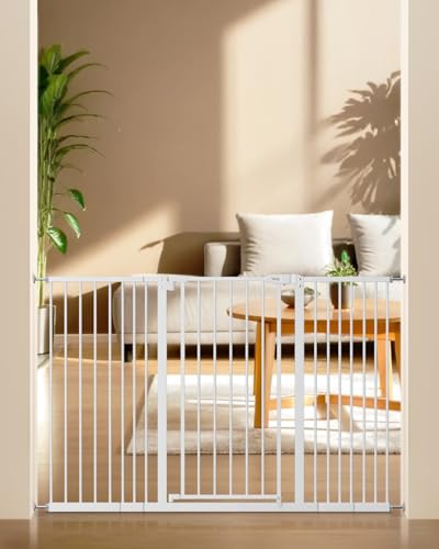 Image of keny 36 inch Extra Tall Baby Gate for Stairs, 29 inch-55 inch Wide Auto Close Dog Gate | for Doorways, Pressure Mounted Easy Walk Through Pet Gate with Door, White