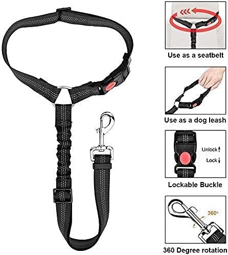 Headrest Dog Car Seat Belt Adjustable with Elastic Bungee Buffer Durable Headrest Pet Seat Belt Dog Car Safety Harness Restraint (1 Pack, Jet Black)