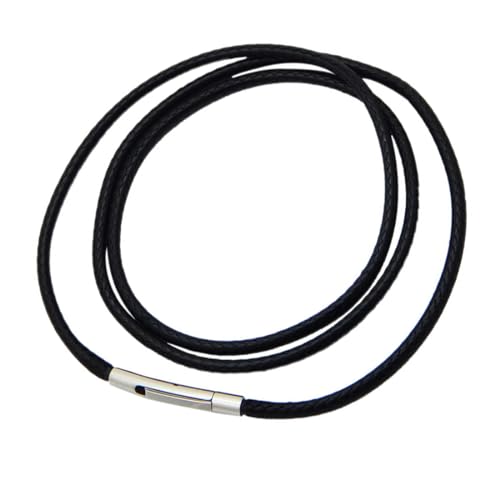 Collier Homme en Cuir Tressé Noir avec Fermoir, Cordon pour Pendentif