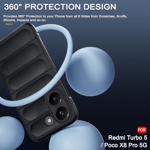 Image of TheGiftKart Liquid Silicon Back Cover Case for Mi Redmi Turbo 5 / Poco X8 Pro 5G | Shockproof Military Grade Protection | Micro-Fibre Cloth On Inner Side | Anti-Slip Grip Back Case Cover (TPU, Black)