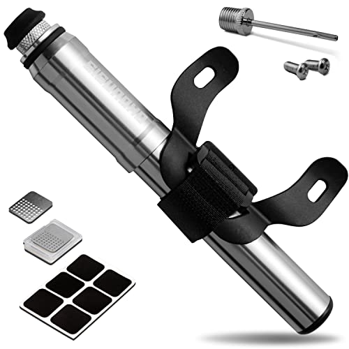 Mini Bike Pump Small Portable Bicycle Tire Pumps Presta Schrader Compatible Road &Â Mountain Aluminum Barrel 120PSI High Pressure Hand Pump Stroller Kids Ball Â Glueless Patch Kit Included