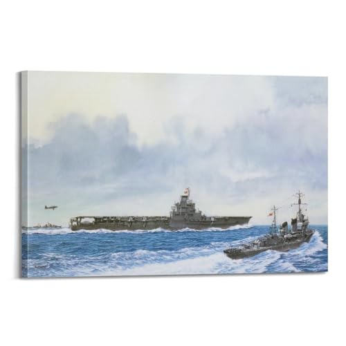 FYRN Military Battleship Poster WW II Taihō Aircraft Carrier Poster Wall Art Print Retro Aesthetic Room Decor Office Decorations 24x36inch(60x90cm) Frame-style