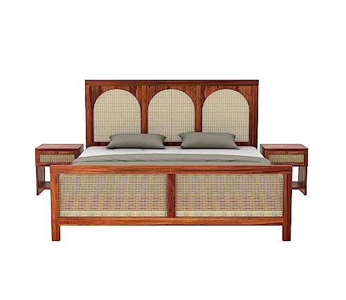 Image of Wooden Queen Size Bed Without Storage - Solid Wood Queen Cot - Cot Akka Bed - Stylish Bedroom Furniture (Queen, Osmina,Honey Finish)