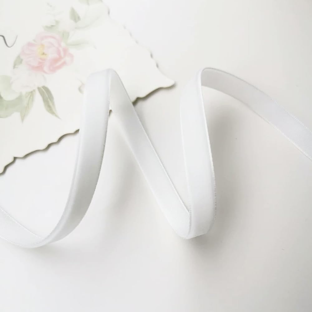 CABODYALS 45.72M 10mm White Crushed Velvet Ribbon Thin Trim Soft Vintage Single Face Fabric Ribbon Bundle Rolls with Spool for Sewing Making Package Wrapping Christmas Wedding Bouquets DIY Crafts - Image 4