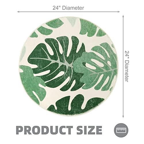 Lukinbox Round Bathroom Rug, Green Leaf Non-Slip Bath Mat Rug, Cute Small Washable Circle Rug Soft Microfiber Indoor Mat For Kids Room Bathroom Shower Tub Door Mat #TOP1