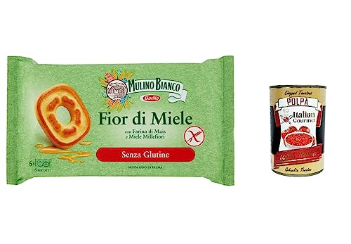 6x Mulino Bianco Fiori di miele senza glutine Shortbread kekse biscuits Cookies mit Millefiori Honig, glutenfrei, gluten free 250 g + Italian gourmet polpa 400g