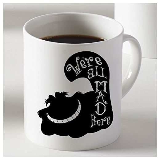 We're All Mad Here Ceshire katt Alice i Underlandet kaffekopp mugg två sidor av mugg 325 ml