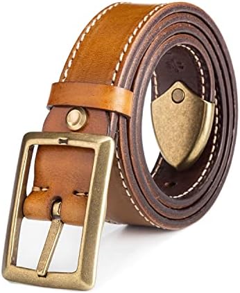 HOLMANSE Italian Full Grain Leather Belt Men Solid Brass Buckle Western Cowboy Belt for Jeans 1.5 Wide 7 Holes Gift Box Packaging