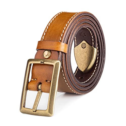 Holmanse Italian Full Grain Leather Belt Men Solid Brass Buckle Western Cowboy Belt For Jeans 1.5 Wide 7 Holes Gift Box Packaging #TOP8