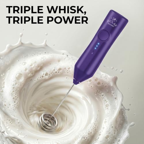 Image of Zulay Kitchen Rechargeable Milk Frother Handheld - Frother Wand, Drink Mixer, Electric Whisk Frother, for Cappuccinos, Matcha & Protein Powder - Dynamic Triple Whisk, 3 Speed 500mAh Purple