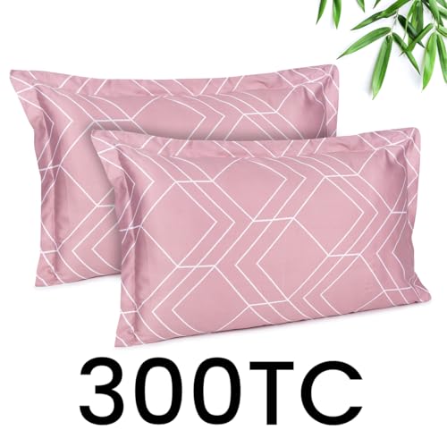 Image of Mush Bamboo Printed Pillow Cover Set of 2 | 100% Bamboo Pillow Cover for Hair and Skin | 300 TC | Breathable, Silky Soft and Envelope Pillowcases | 17 inchx27 inch Geometric Print, Lavender