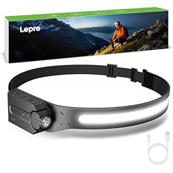 Lepro LED Rechargeable Headlamp Motion Sensor 230°Wide Beam Waterproof | Adjustable spotlight,Wide range illumination,Hands-free lighting,USB-C rechargeable,5 lighting modes,Camping,Hiking,Cycling