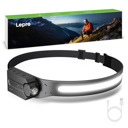 Lepro-LED-Headlamp-Rechargeable-Super-Bright-Head-lamp-with-Motion-Sensor-230COB-Wide-Beam-Adjustable-Spotlight-Waterproof-Headlight-for-Camping-Hiking-Running-Hurricane-Power-Outrage