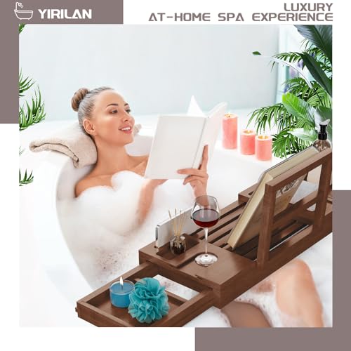 Yirilan HK23509-3 Bamboo Bathtub Tray, Expandable Bathroom Tray thumb #5