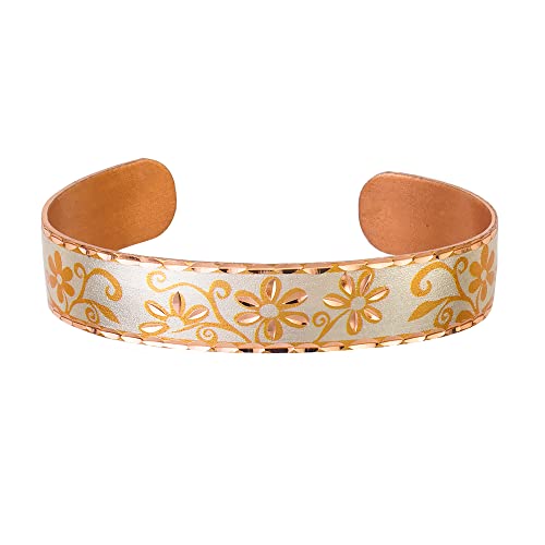 Daisy Bracelets With A Metallic Silver Background For Teen Girls And Women, Open-Ended Copper Cuff Bracelets Adjustable. Bust It Out With A Flowy Maxi Dress, Or Your Favorite Work-From-Home Outfit. #TOP5