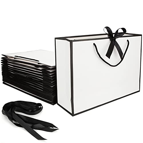Image of SENENQU 24 Pack White Large Paper Gift Bags with Handles, 40 x 12 x 28cm, Reusable Kraft Carrier Bags for Shopping, Birthday, Wedding, Present Packaging