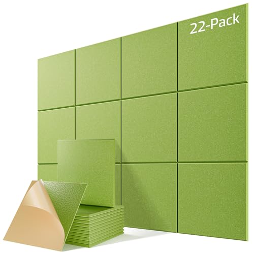 Image of 22 Pack Self-Adhesive Acoustic Panels, 12 inch X 12 inch X 0.4 inch High-Density Sound Proof Foam Panels for Walls, Soundproof Wall Panels for Home & Office (Avocado)