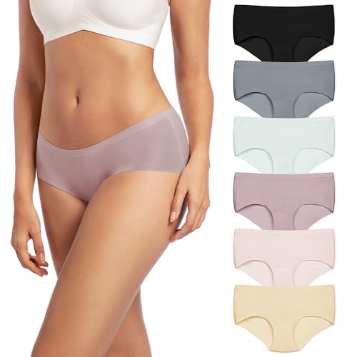 6 Pack Seamless Underwear for Women, Mid Waisted No Show Women’s Underwear Full Coverage Briefs Fit Panties