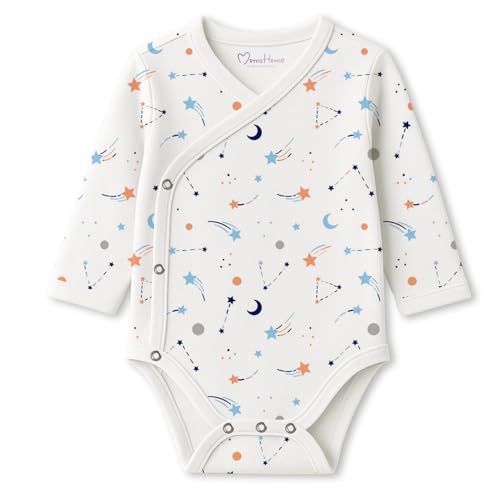 Image of MOM'S HOME Organic Cotton Front Open Kimono Onesie For Newborn Baby | New Born Clothing For Boys & Girls | 0-6 Months | Pack of 1