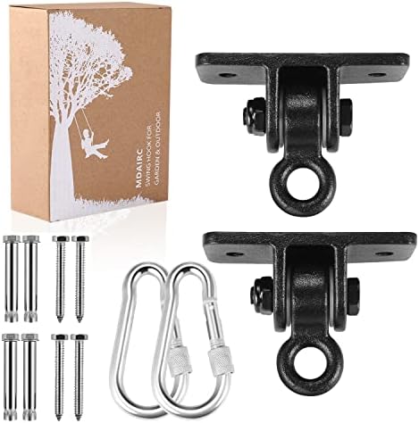 Swing Set Brackets, MDAIRC Heavy Duty Swing Hangers for Wooden Sets Playground Porch Indoor Outdoor & Hanging with Snap Hooks (2 Pack Black Swing Hook)