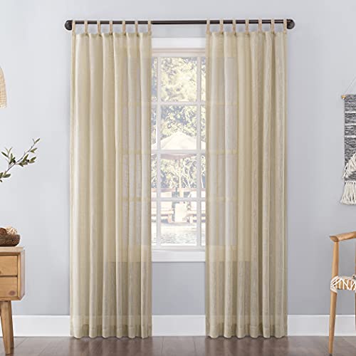 No. 918 Bondi 2-pack Linen Texture Jute Tabs Semi-Sheer Tab Top Curtain Panel Pair, 50" x 63", Linen