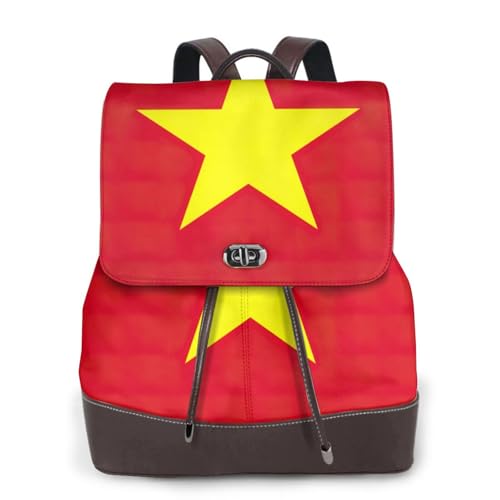 Sac à dos en cuir pour femme avec compartiment de voyage et imprimé drapeau