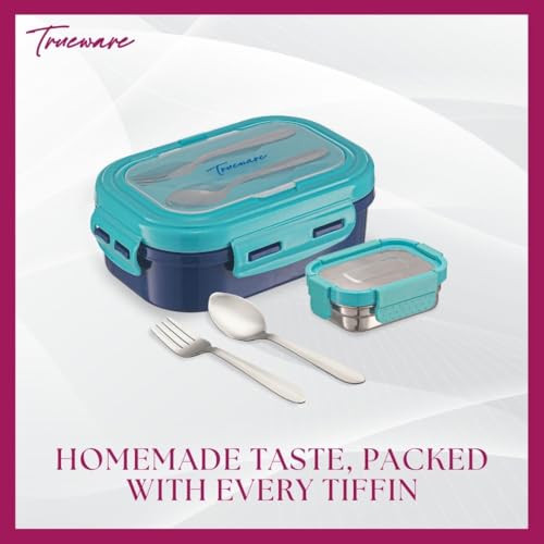 Image of Trueware Picaso Jr. Insulated Inner Steel Thermoware BPA Free, Airtight, Food Grade, 2 Containers Lunch Box 750 ML | for School, Kids, Boy & Girl | Hot Lunch Box