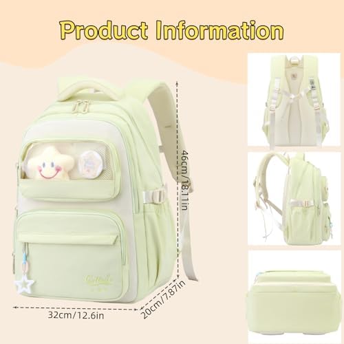 LANSHIYA School Backpack for Teen Girls, Black Book Bag for Elementary Middle School, Kawaii Travel Daypack with Star Accessories - 1