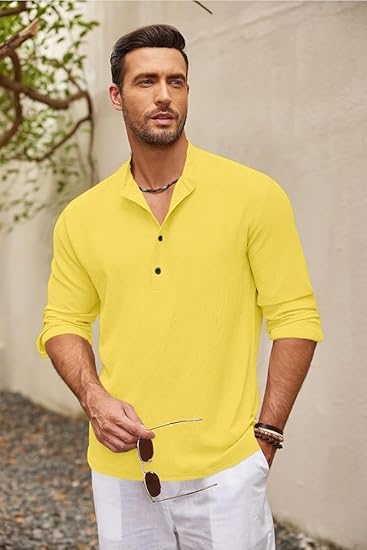 Image of Bellstone Men's Cotton Blend Solid Regular Fit Full Sleeve Short Kurta | Men's Trendy Short Kurta | Ethnic Stylish Casual Lightweight Summer Kurta for Daily and Occasion Use
