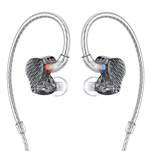 FiiO FA7 Best Over The Ear Headphones/Earphones Detachable Cable Design HiFi Quad Balanced Armature Driver in-Ear Monitors for iOS and Android Computer PC Tablet(Smoke Geometric with Silver Panel)
