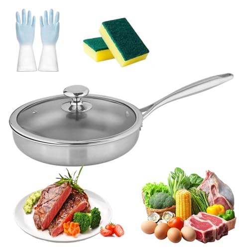 Sartén de titanio de tres capas, antiadherente y resistente a los arañazos para asar, freír y panqueques, compatible con horno e inducción