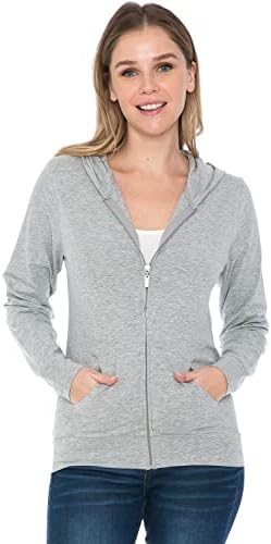 AH JOEAH Women's Hoodie Jacket - Full Zip Up Slim Fit Hooded Top Lightweight Stretch Active Yoga Workout Sweatshirt Pullover SJ4001 HGrey S