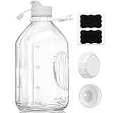 Syntic 2 Qt Glass Milk Bottle with Reusable Strong Airtight SCREW LID, 64 Oz Glass Juice Bottles for Almond Milk, Oat/Nut Milk- 0.5 Gal Water Bottle with 2 Exact Scale Lines, Extra Handle AND Cap！