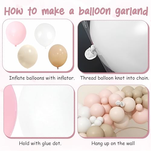 Image of Pink, white, sand white and camel balloon garland for birthday decoration, anniversary theme decoration